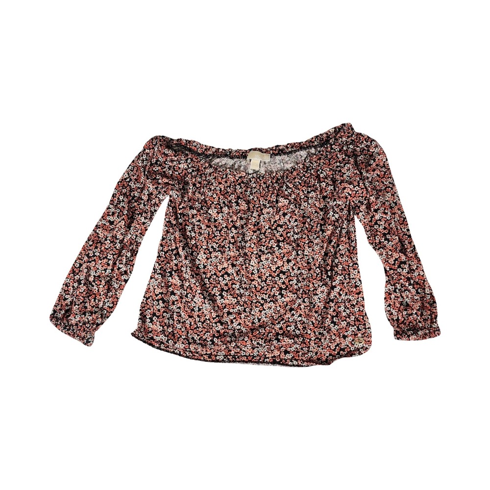Michael Kors Womens Pink Floral Off The Shoulder Long Sleeve Top Size M MK Logo